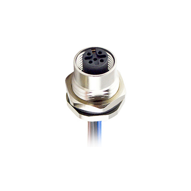 M12 3pins A code female straight front panel mount connector M16 thread,unshielded,single wires,brass with nickel plated shell